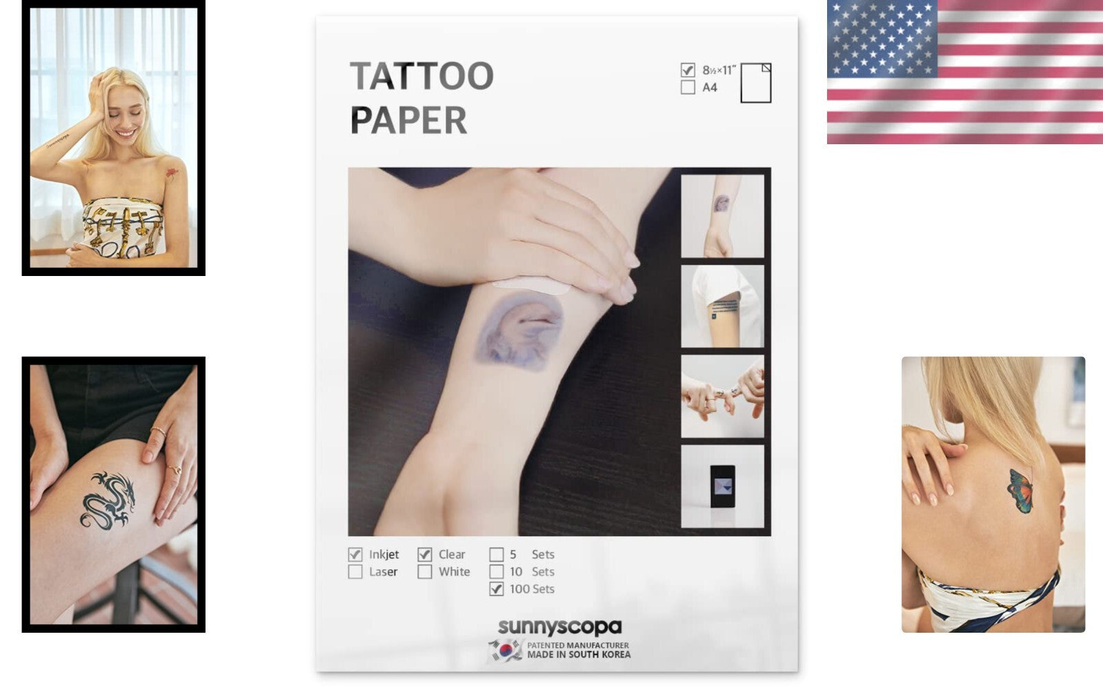 Inkjet Printable Temporary Tattoo Paper, DIY 100 Sheets - Waterproof & Skin Safe
