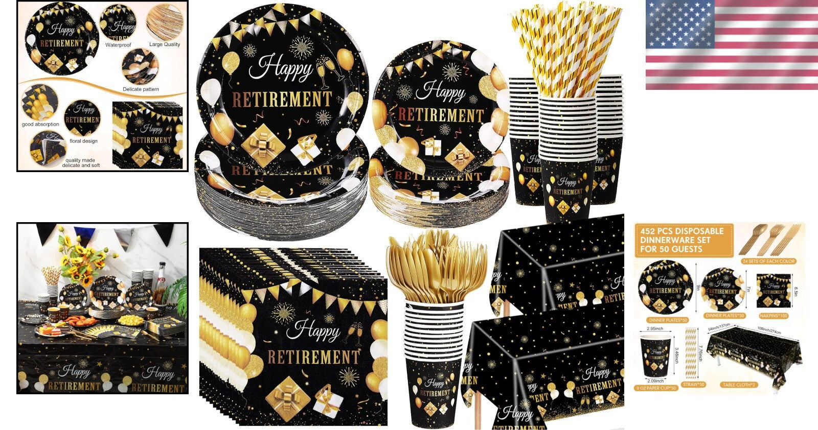 Durable 452 Pcs Elegant Retirement Party Tableware - Ideal for Any Celebration