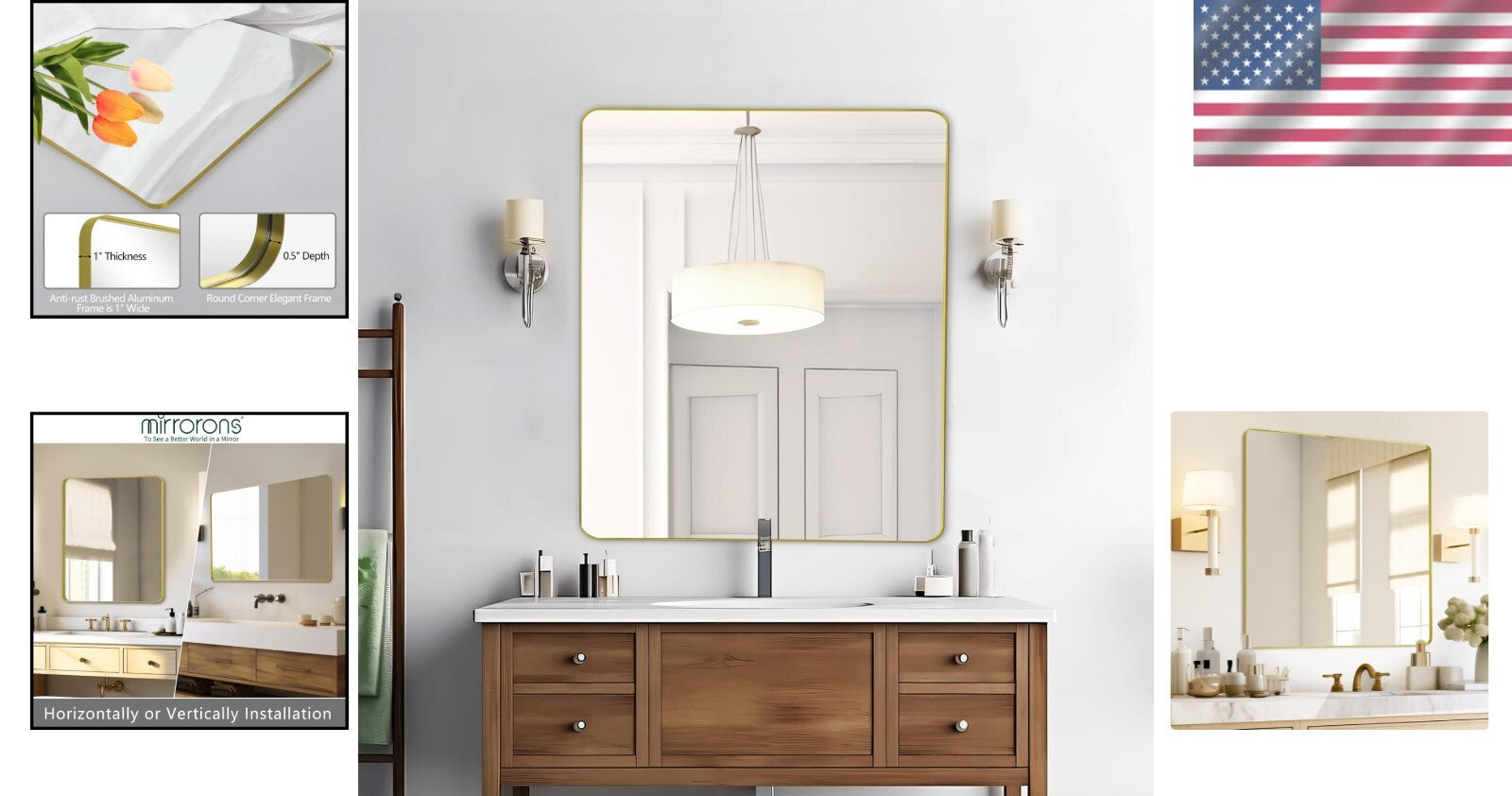 Sophisticated Gold Rectangular Mirror 36 x 30, Wall-Mounted or Leaned, Anti-Rust