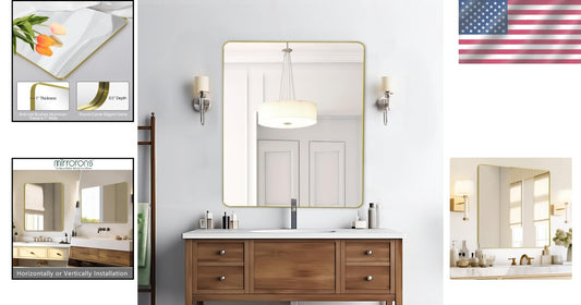 Sophisticated Gold Rectangular Mirror 36 x 30, Wall-Mounted or Leaned, Anti-Rust