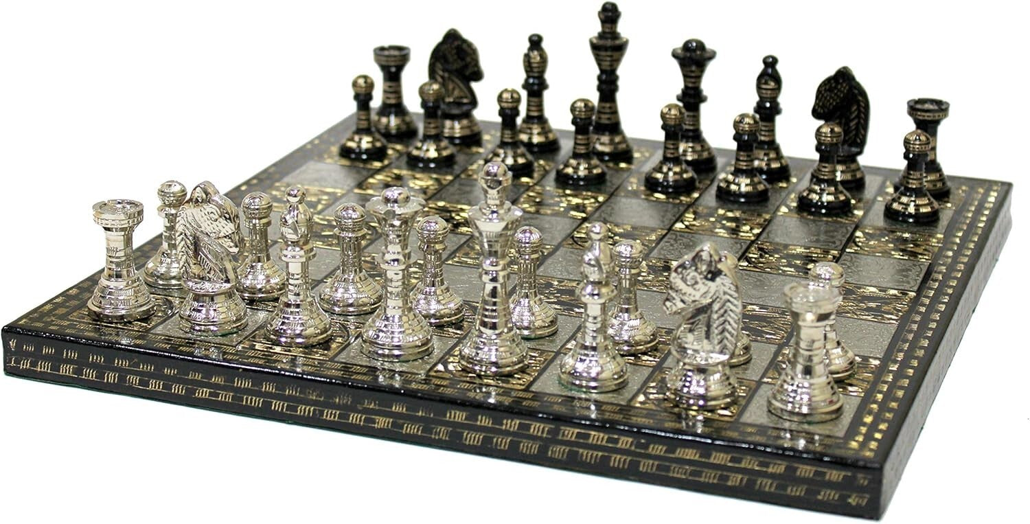Artisan 12" x 12" Brass Chess Board with Durable Wooden Base & 100% Brass Pieces