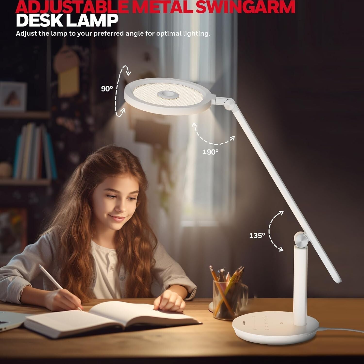 Modern Touch-Controlled Desk Lamp with Adjustable Arm - Eye-Friendly Lighting