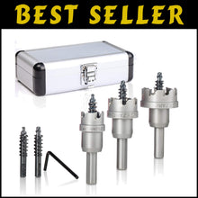 Load image into Gallery viewer, 3-Piece Carbide Hole Saw Kit for Precision Metal Drilling - Includes Pilot Bits