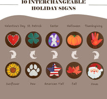 Load image into Gallery viewer, Charming 3.9ft Leaning Welcome Sign with 10 Seasonal Icons - Handmade Decor