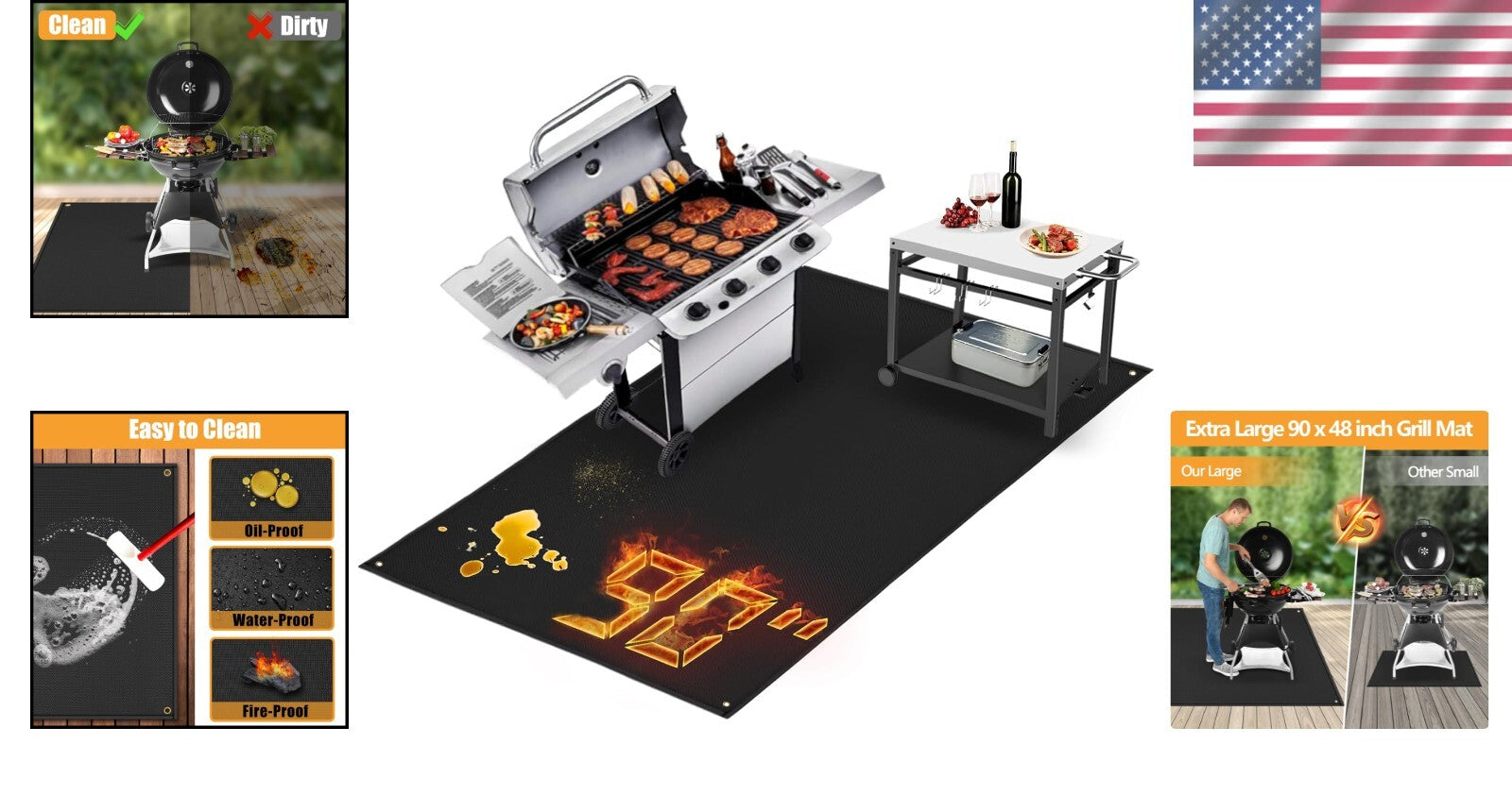 Flat Design 90 x 48 in Grill Mat - Durable Heat Resistant Protection for Grills