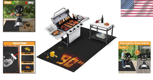 Flat Design 90 x 48 in Grill Mat - Durable Heat Resistant Protection for Grills