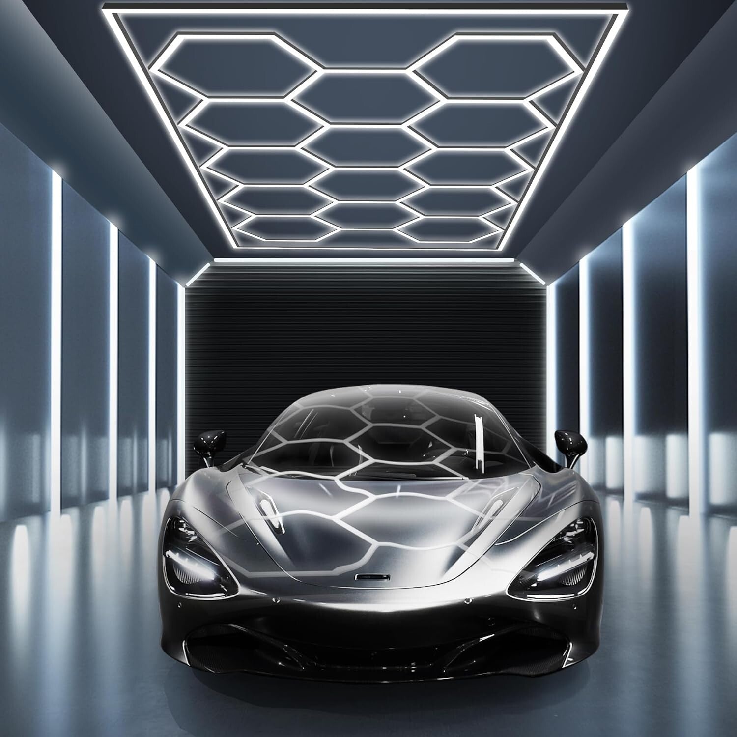 Customizable Hexagon Garage Light System - Includes 59 LED Tubes and Accessories