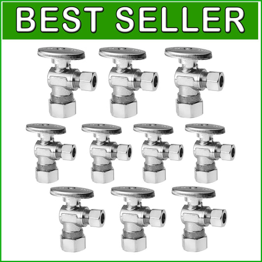 10 Pack 1/4 Turn Angle Stop Valves - Corrosion-Resistant Brass Plumbing Solution