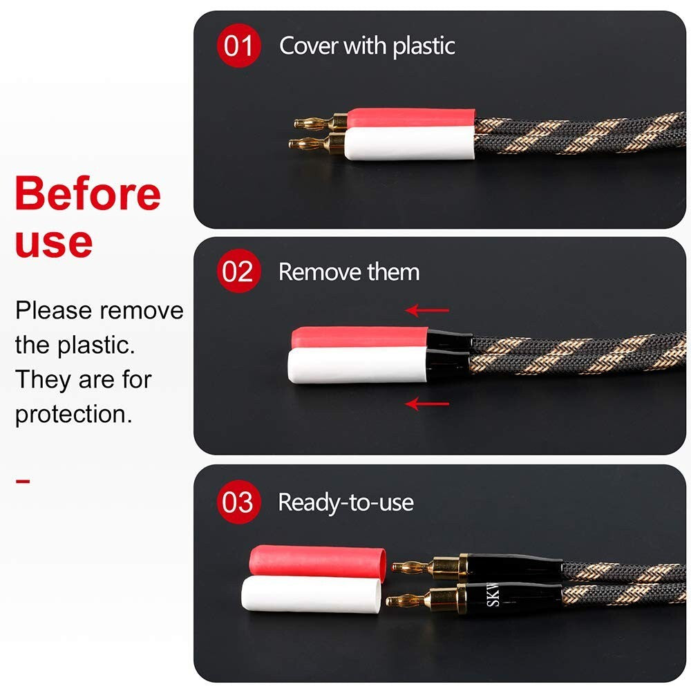 High-Purity Copper Speaker Cable 4.9ft with Gold-Plated Banana & Spade Plugs