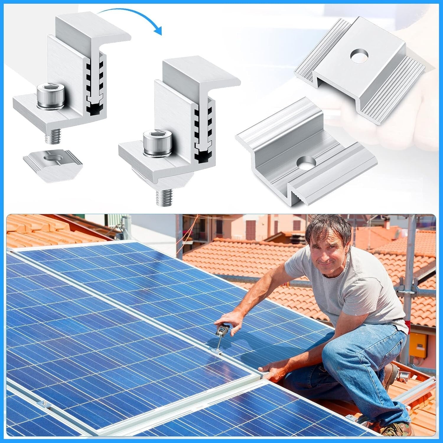 Durable Solar Panel Mid Clamps with Adjustable End Clamps - Easy Install