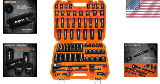 Durable 1/2-Inch Drive Impact Socket Set with Customized Storage Box, 67 Pieces