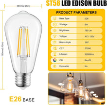 Load image into Gallery viewer, Vintage Style 12-Pack E26 Edison Bulbs - Energy Efficient Warm White Light