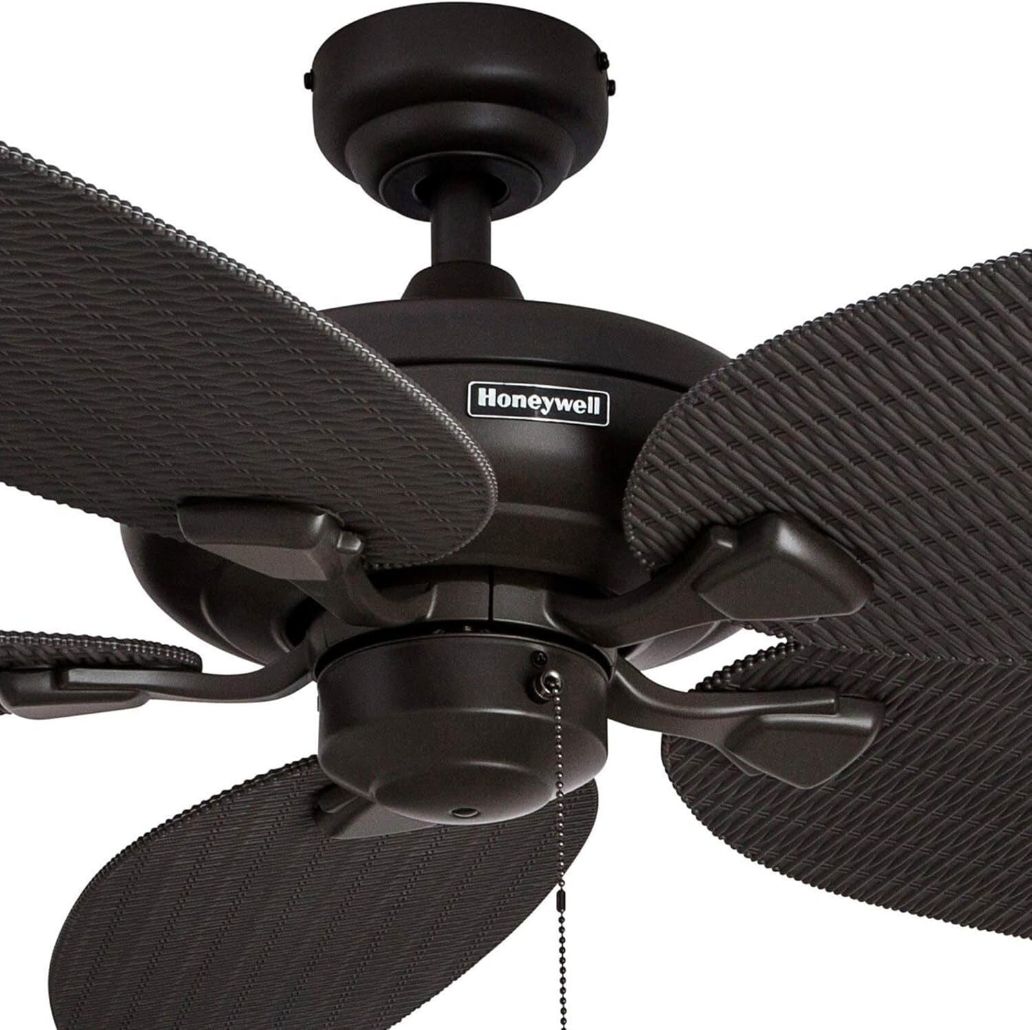 Energy Efficient 52-Inch Damp Rated Ceiling Fan with Hand-Carved Tropical Blades