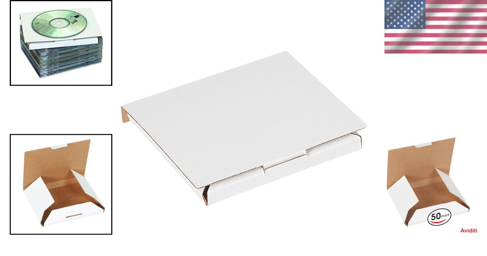 50 White CD Mailers - Efficient Packaging for Jewel Cases, No Tape Required