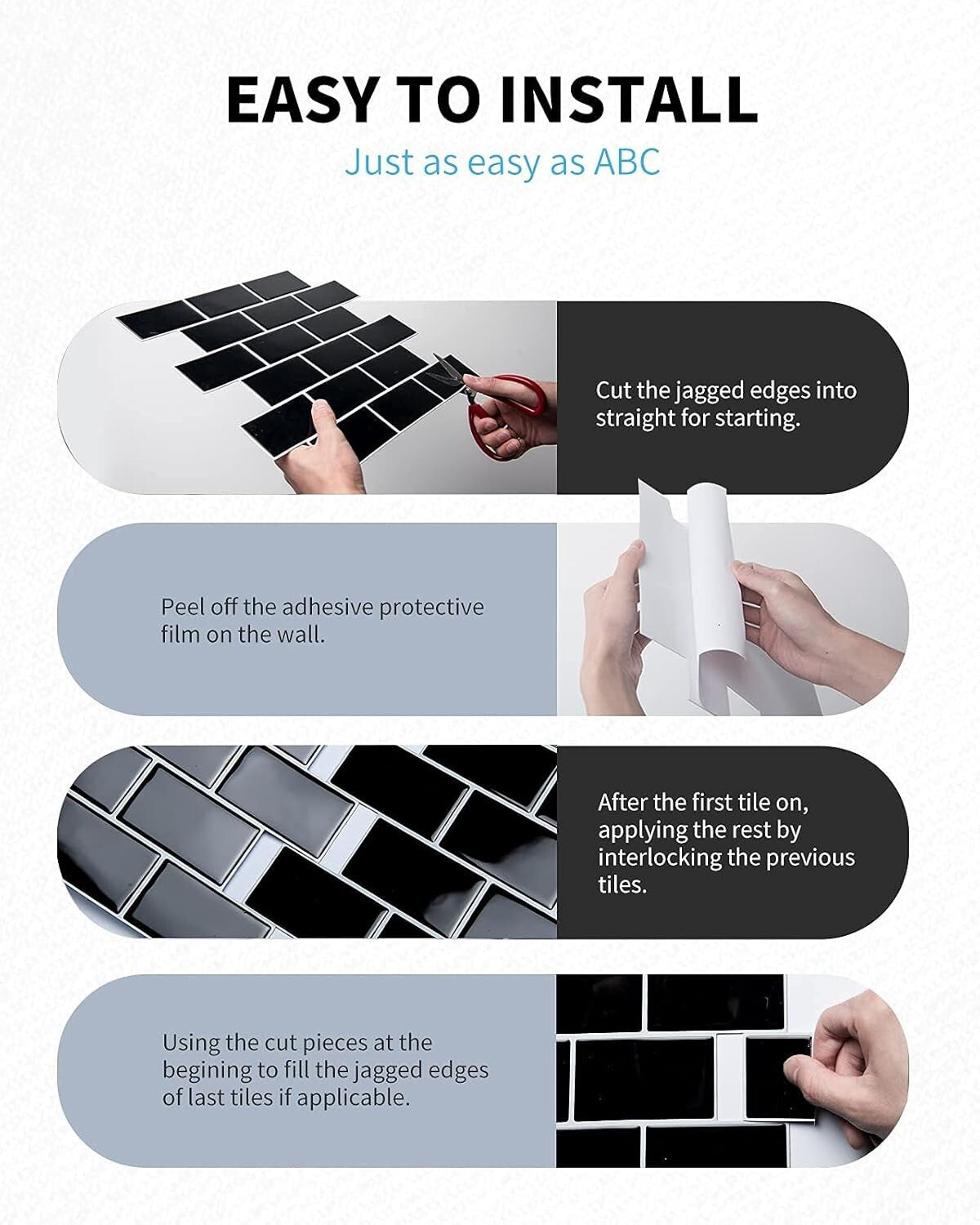 Waterproof Subway Tile Peel and Stick Backsplash for Kitchen and Bath, 10 Tiles