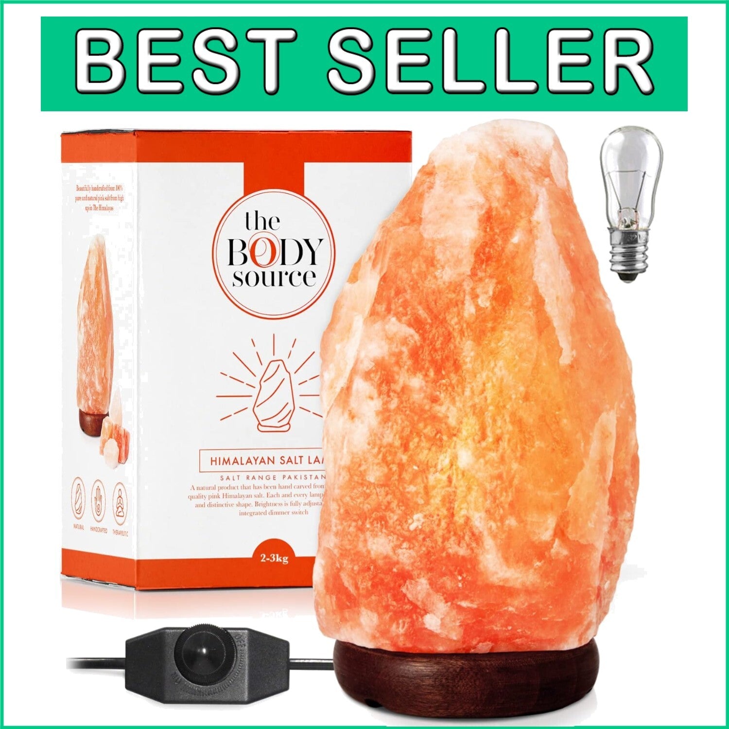 10-12 Inch Himalayan Salt Lamp with Dimmable Switch & Wooden Base - Nightlight