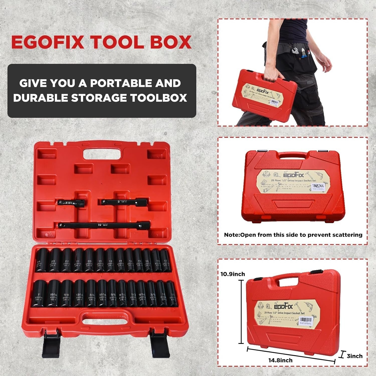 29-Piece Chrome Vanadium 1/2" Socket Set with Extensions for Home & Garage