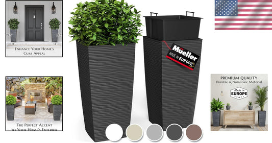Elegant Tall Resin Planters - 27.5” Dark Grey Pots for Indoor & Outdoor Use