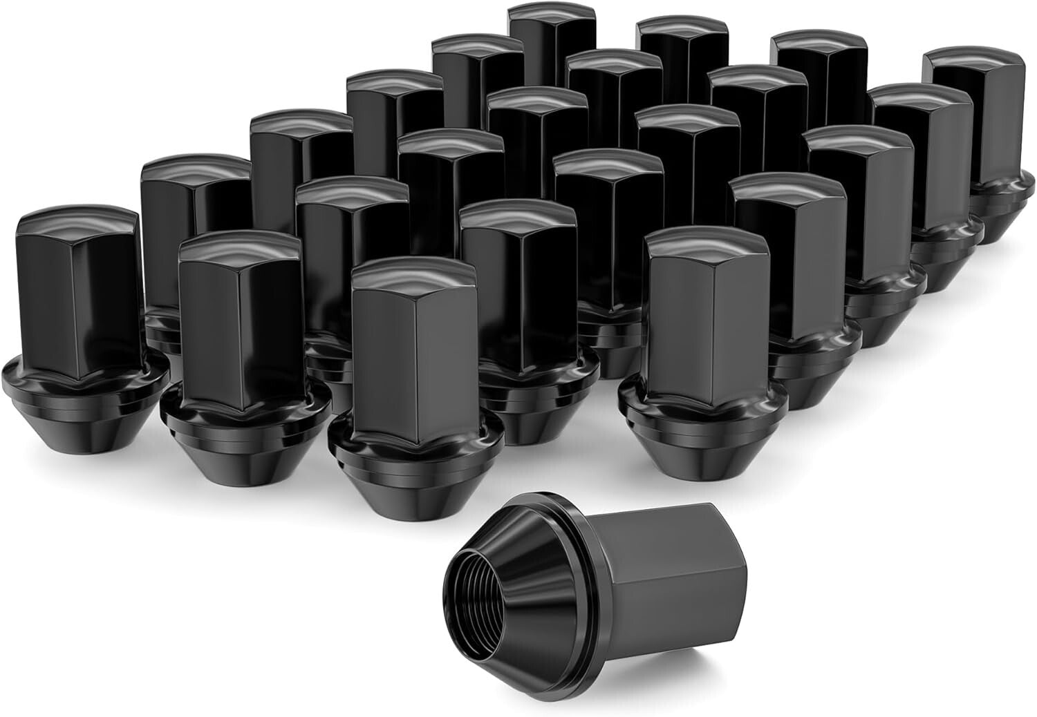 1.8" Height Acorn Seat Wheel Lug Nuts - 24pcs Black Finish for Silverado & More