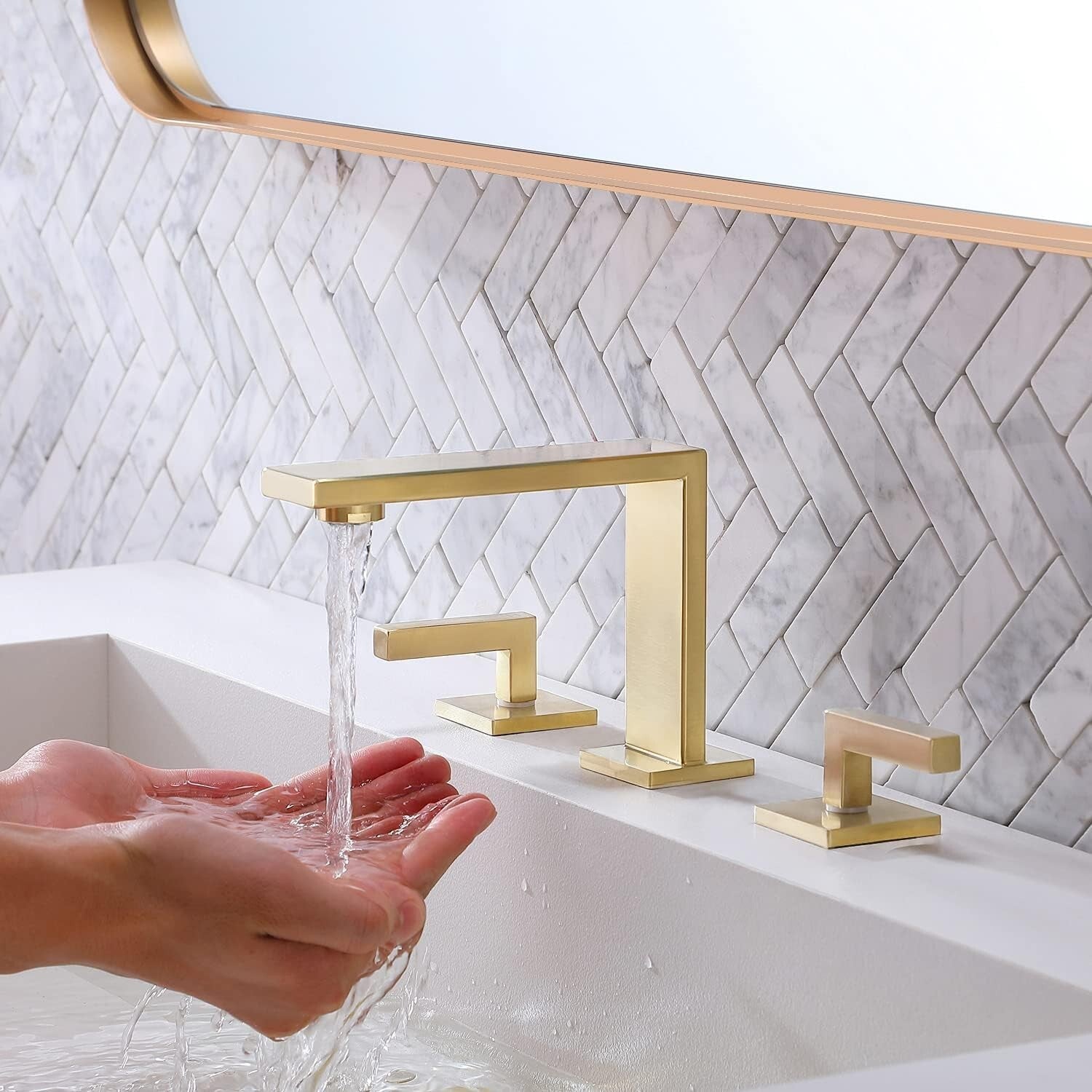 Elegant 2 Handle Brushed Gold Bathroom Faucet with Water Supply Lines Included