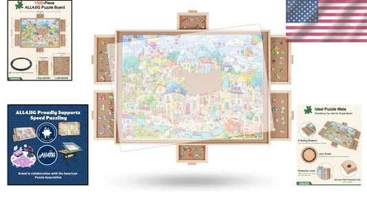 1500-Piece Rotating Puzzle Board with 6 Drawers & Cover - Gift for Puzzle Lovers