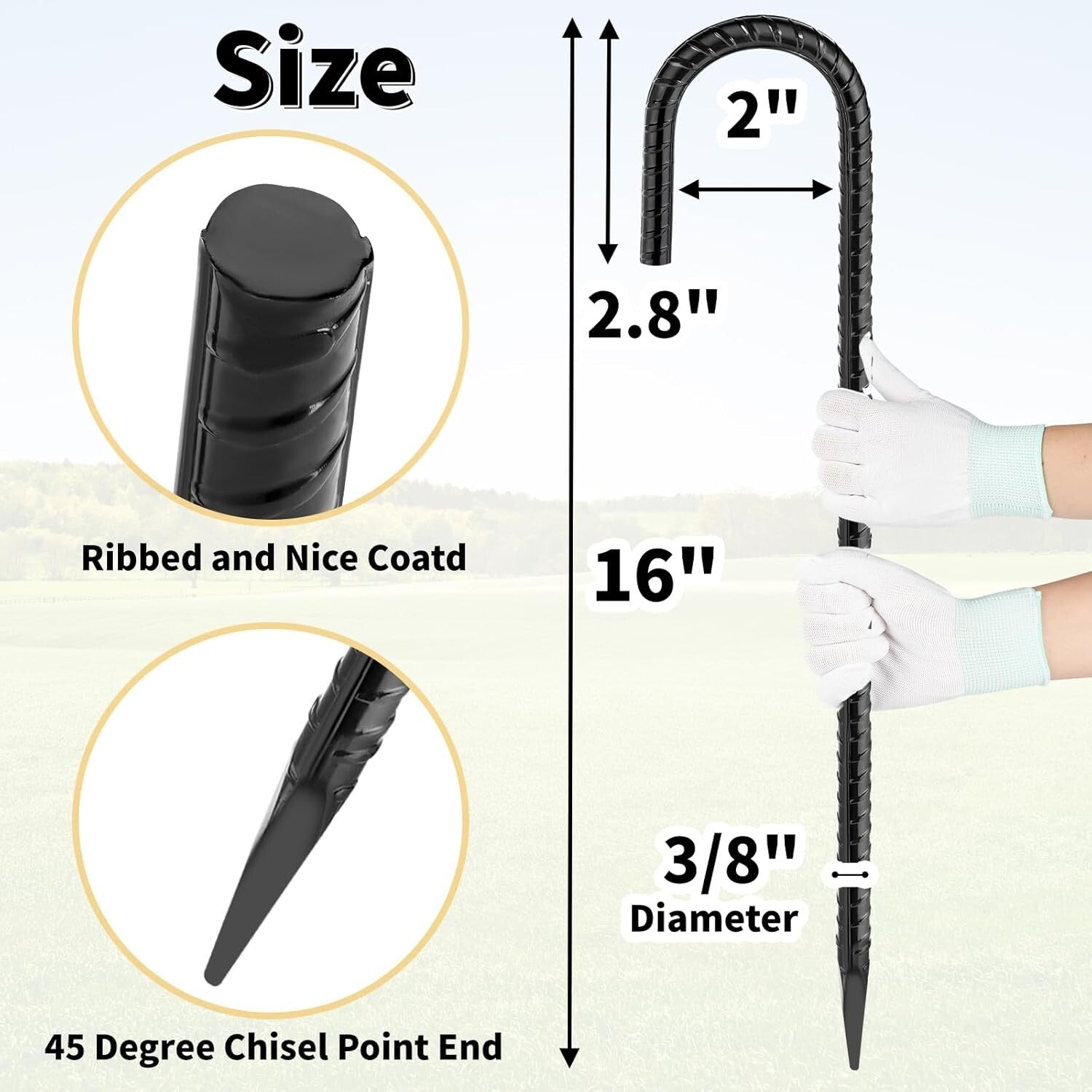 24-Pack 16 Inch J Hook Steel Tent Stakes – Reliable Chisel Point Ground Anchors