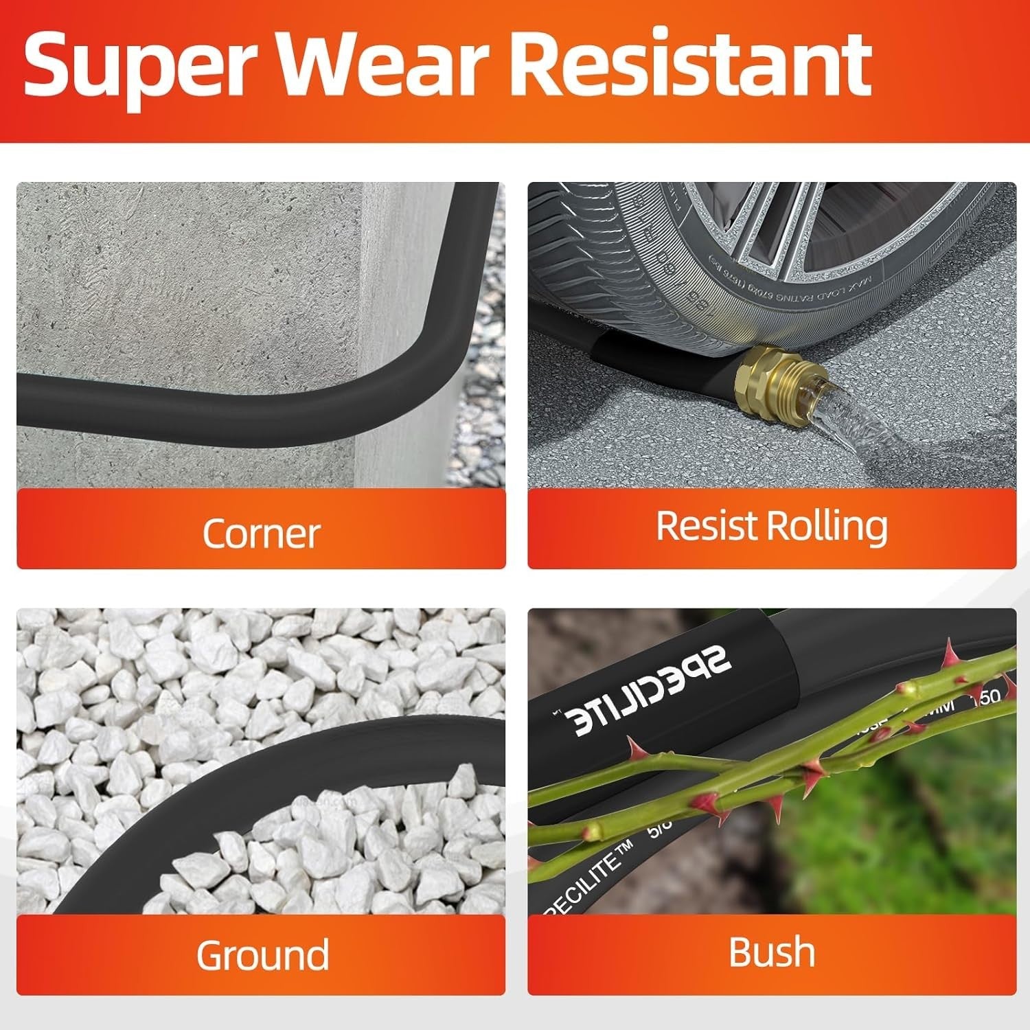 Flexible 50 ft Kink-Less Water Hose - 600 PSI, Brass Connector for Durability