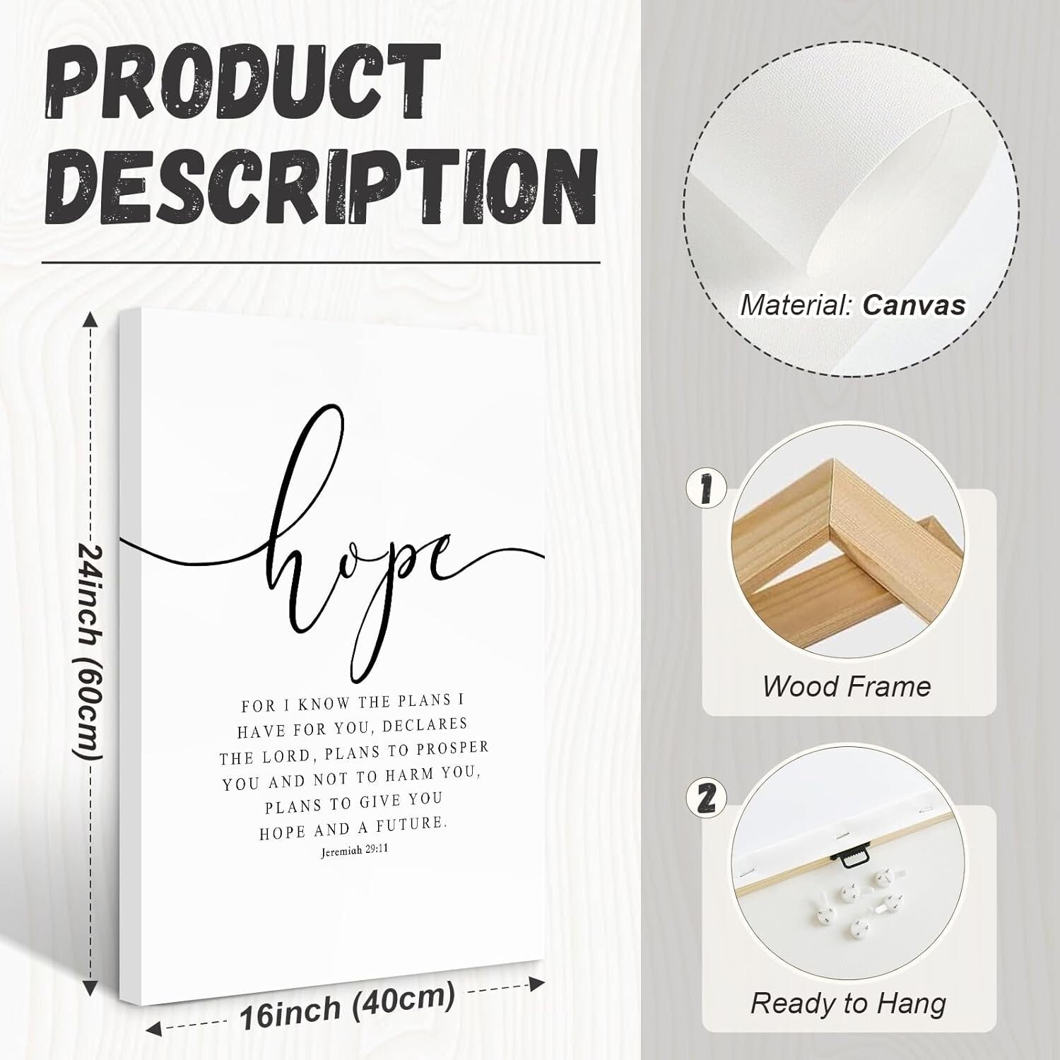 Elegant 3-Piece Bible Verse Wall Art - 16x24 Framed Canvas Prints for Any Room