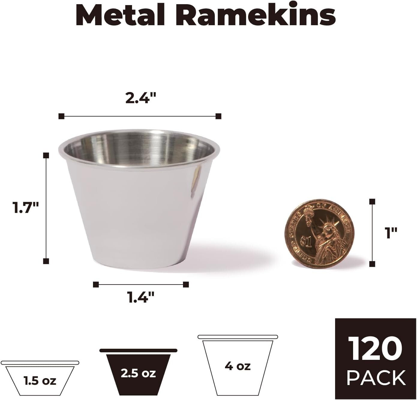 Commercial Grade 120 Count Stainless Steel Condiment Bowls - Multi-Purpose Use