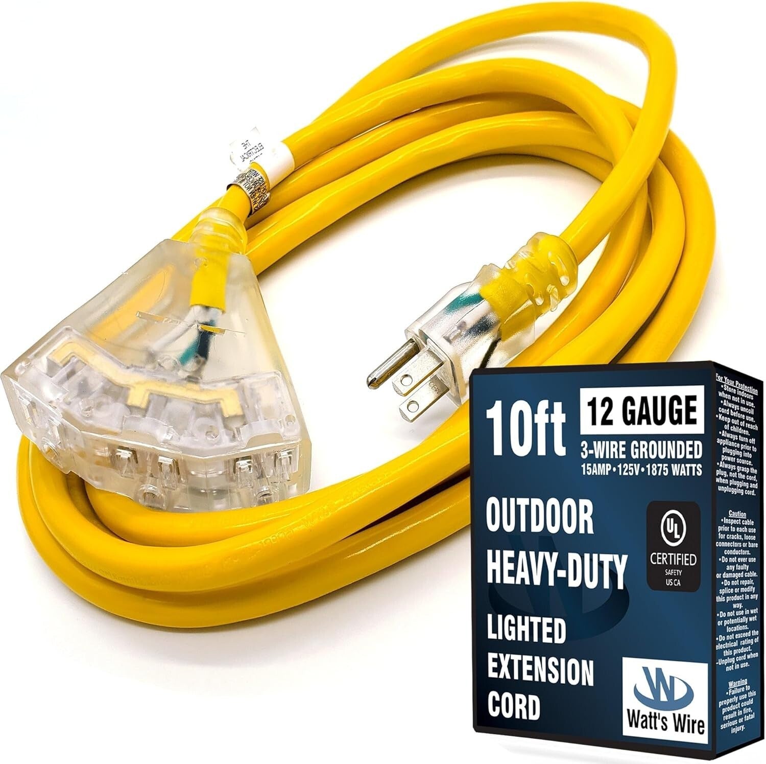 10 ft Yellow 12-Gauge Heavy Duty Extension Cord - Ideal for Tools & Appliances