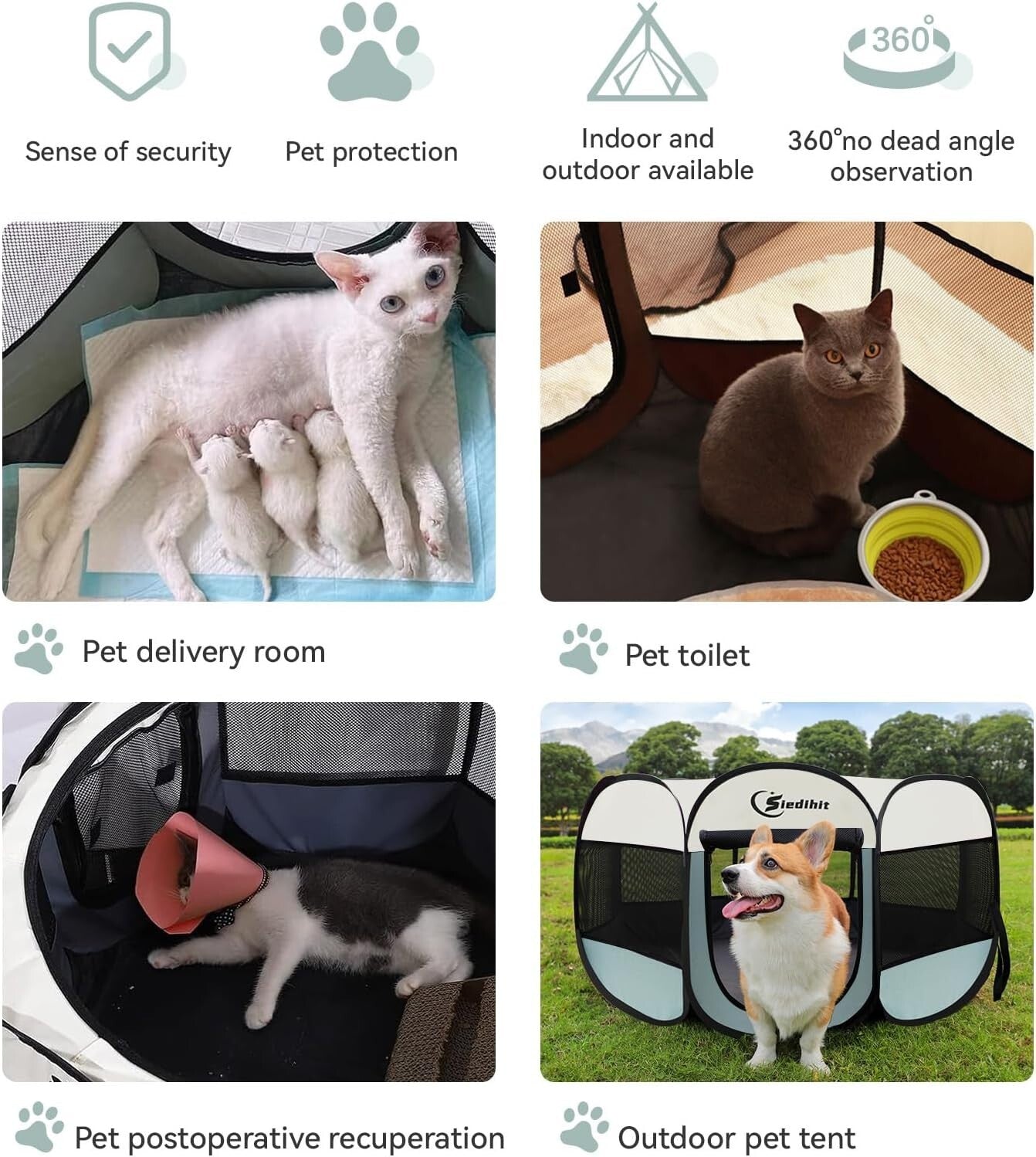 Portable Indoor/Outdoor Pet Playpen for Dogs, Cats, and Small Animals - Grey