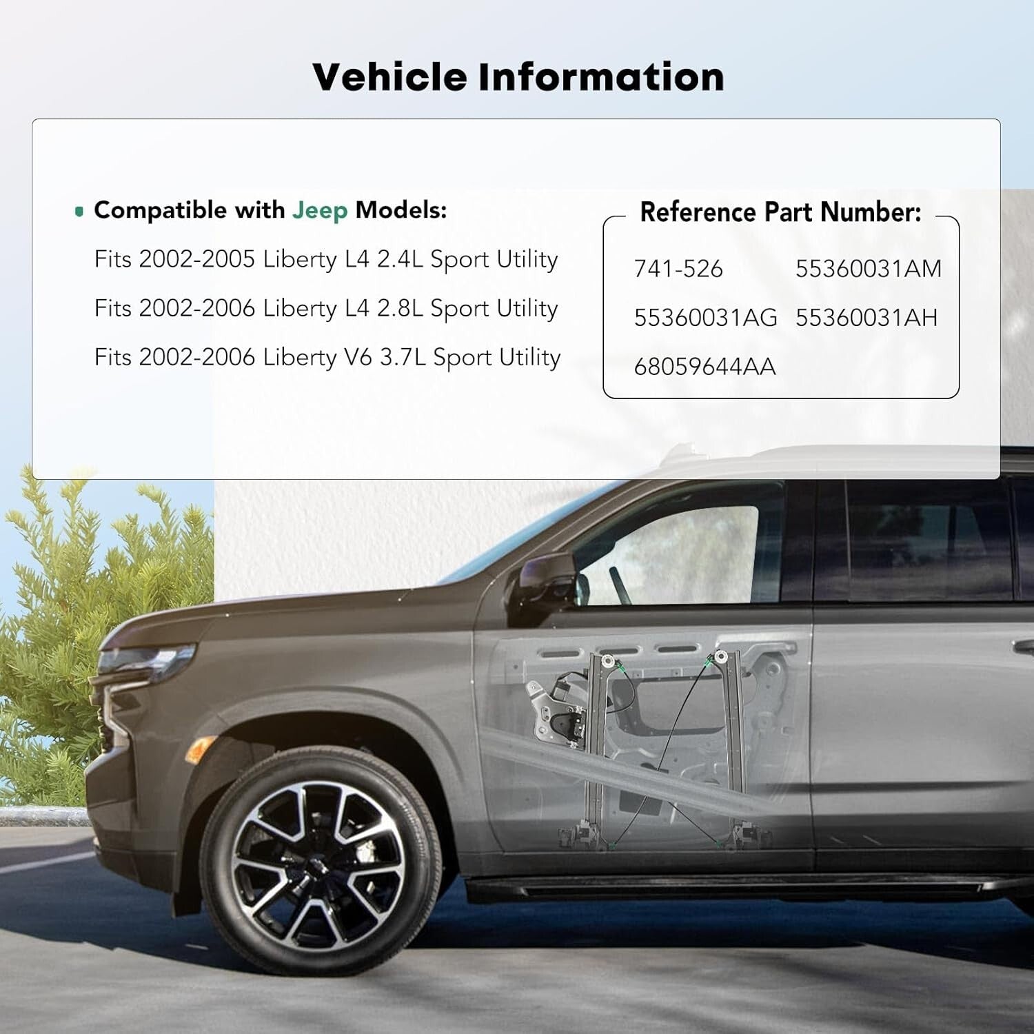 Power Window Regulator with 2-Pin Motor for Jeep Liberty 2002-2006 Driver Side