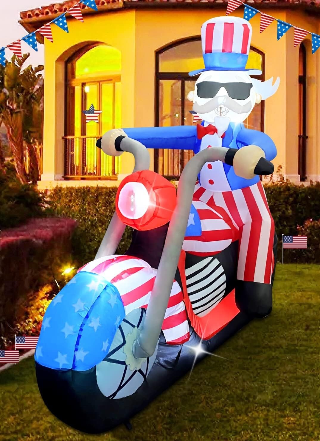6 ft Patriotic Inflatable Uncle Sam with LED Lights for Independence Day Decor