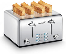 Load image into Gallery viewer, Automatic 4-Slice Stainless Steel Toaster with Removable Tray &amp; Bagel Function
