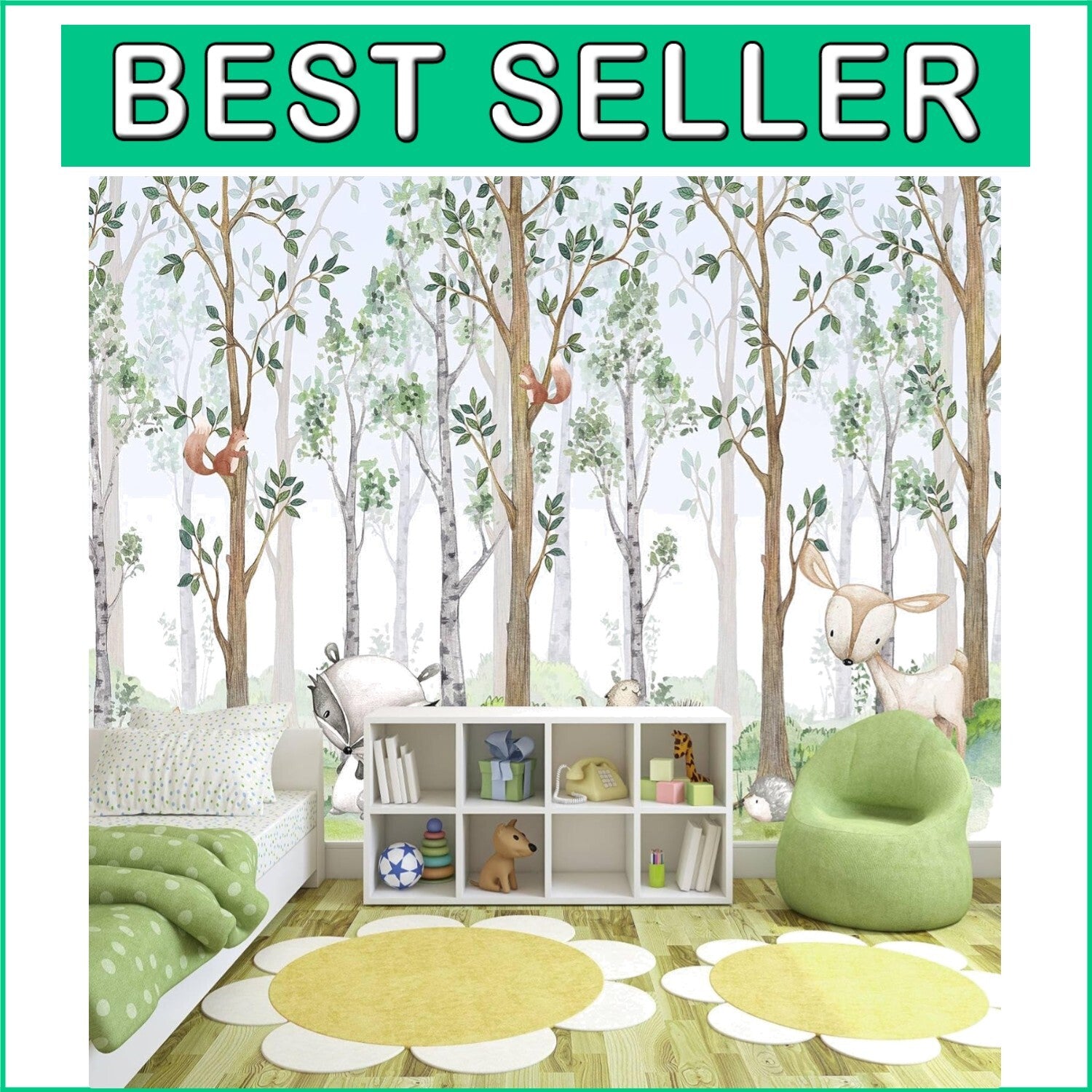 Durable Cartoon Animals Watercolor Wallpaper for Boys' and Girls' Rooms