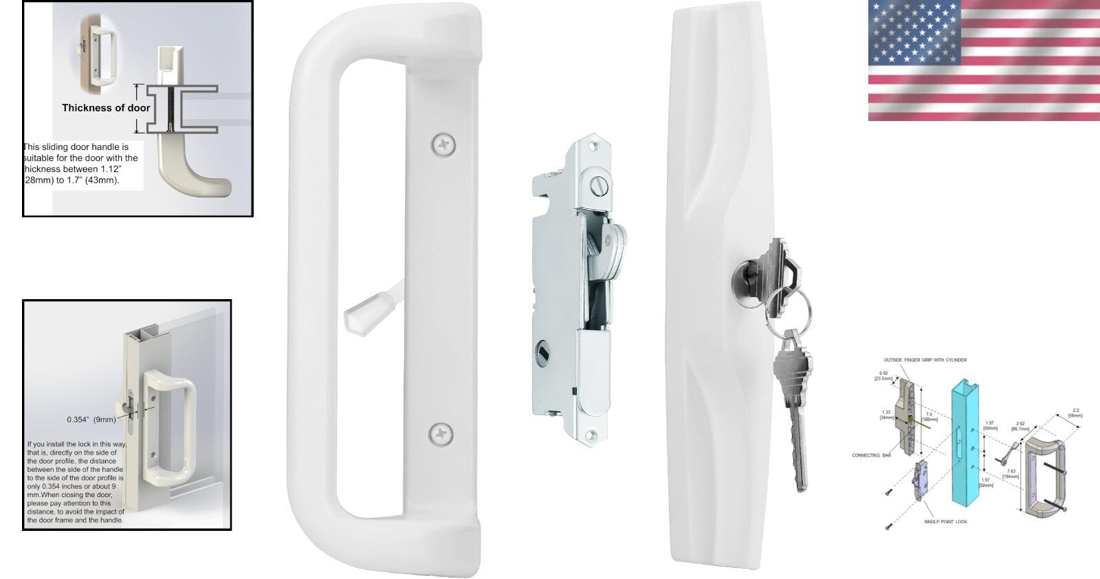 Elegant White Patio Door Handle Set with Cylinder Lock for Stylish Homes