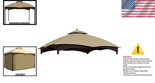12ft x 10ft Water Resistant Gazebo Canopy Top in New Beige for Allen Roth