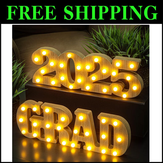 Sturdy Wooden 'Grad 2025' Marquee Lights for Graduation Party Centerpieces