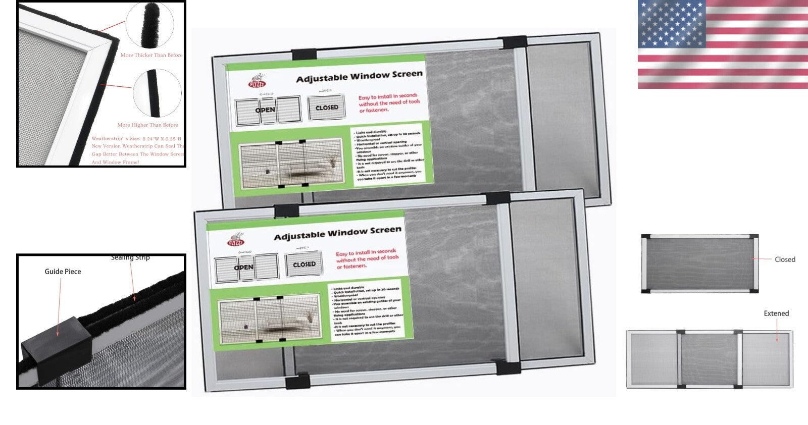 Versatile Expandable Window Screen Set 10"H x 19-36"W for Fresh Air Without Bugs