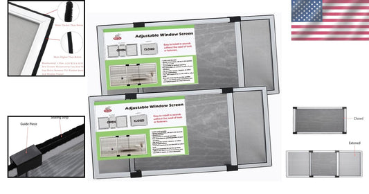 Versatile Expandable Window Screen Set 10"H x 19-36"W for Fresh Air Without Bugs