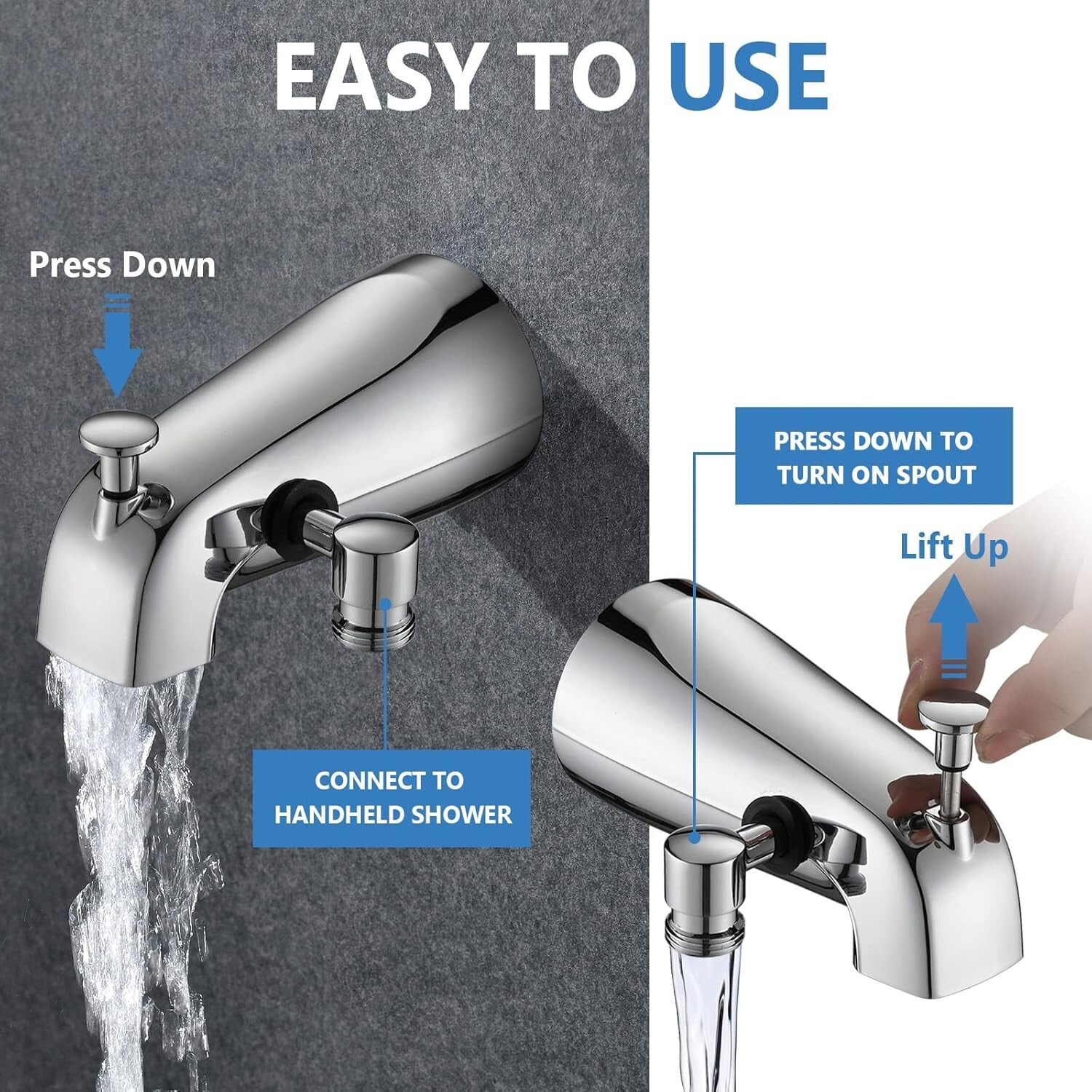 Durable All-Metal Tub Spout with 6 Settings Shower – Hassle-Free Installation