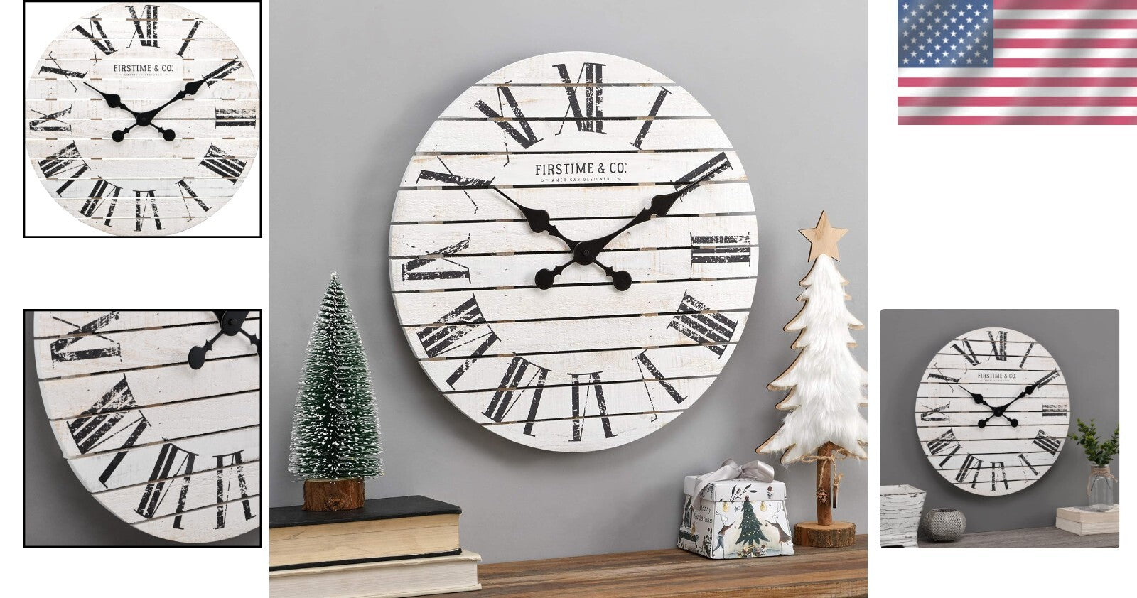 Rustic 18'' Farmhouse Wall Clock - Large White Wood Decor for Living Space