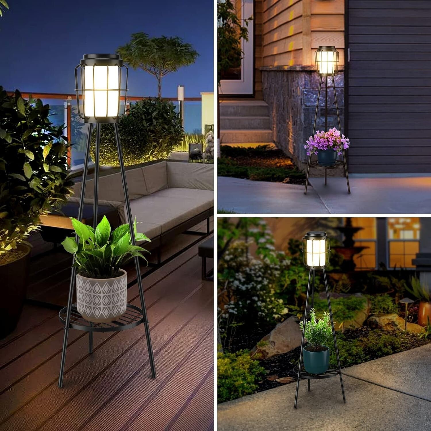 Art Deco Waterproof Solar Floor Lamps - 2 Pack with Touch Control & Metal Base