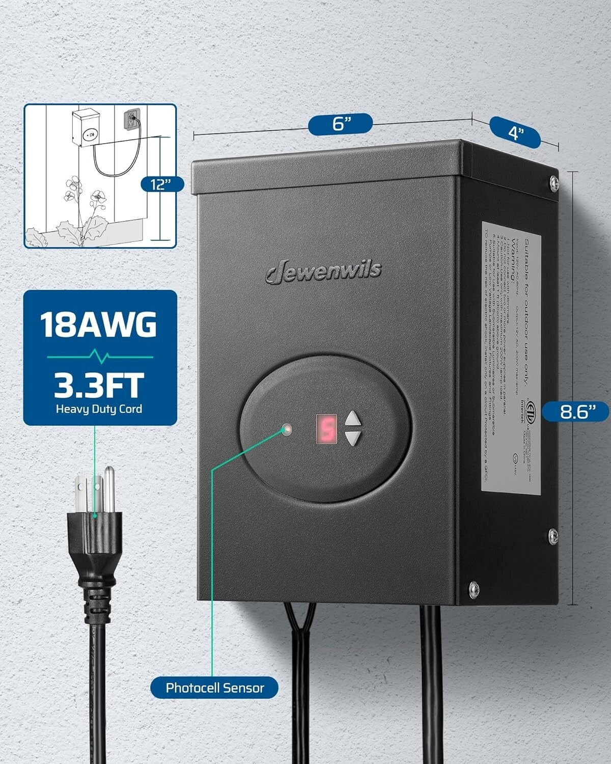 Durable 200W Landscape Lighting Transformer with Countdown Timer and ETL Listing