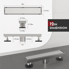 Load image into Gallery viewer, Modern 12" Brushed Stainless Steel Shower Drain with Hair Strainer &amp; Accessories