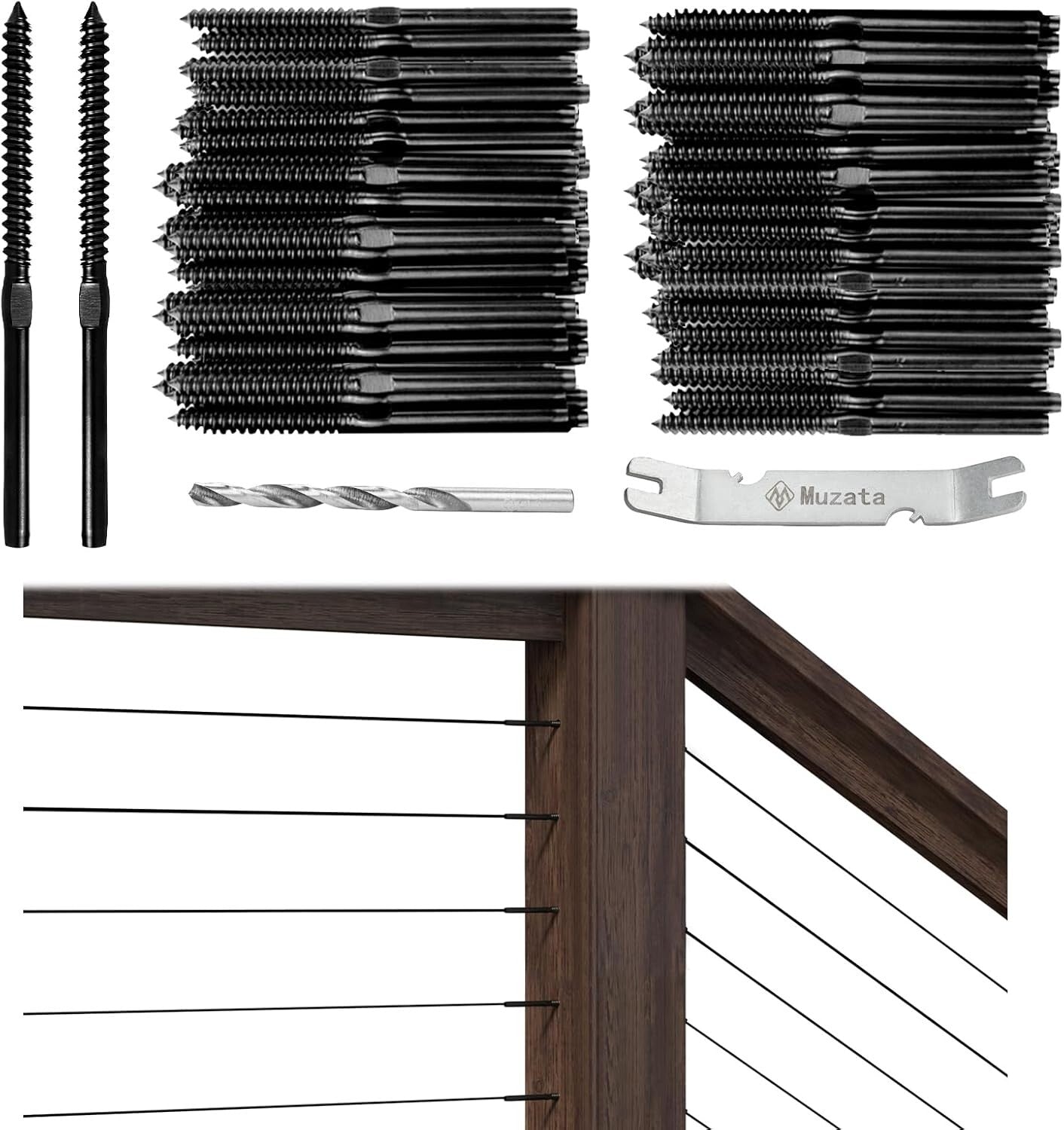 Durable 120 Pack 1/8" Railing Kit - Minimalist Black Aesthetic for Any Space