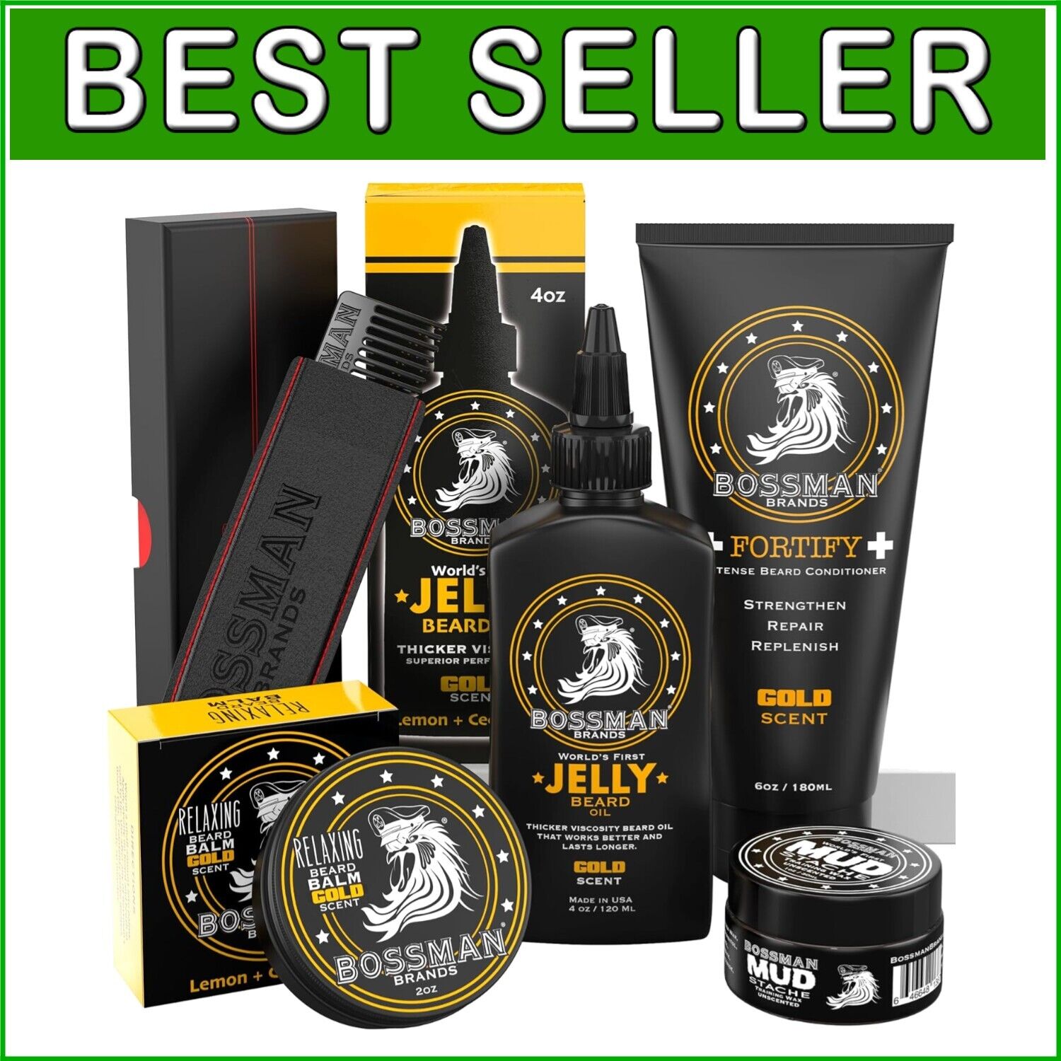 Luxury 5-Piece Complete Beard Grooming Kit - Gold Scent & Natural Care