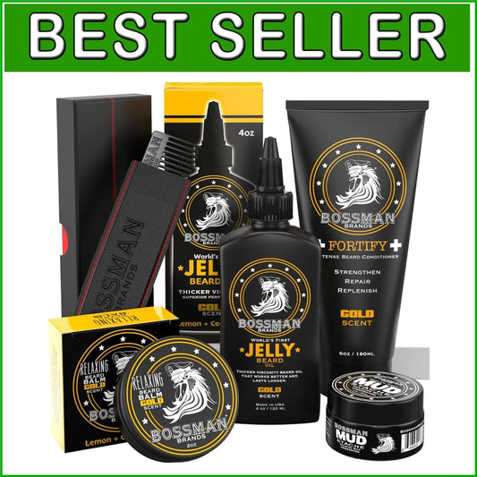 Luxury 5-Piece Complete Beard Grooming Kit - Gold Scent & Natural Care