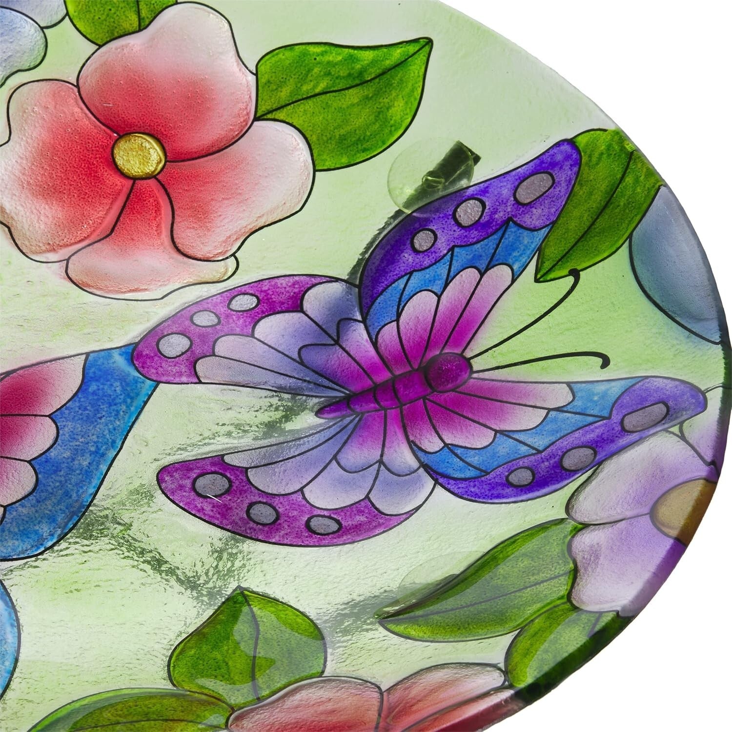 Decorative 18" Glass Birdbath Bowl with Butterfly & Floral Design for Outdoors