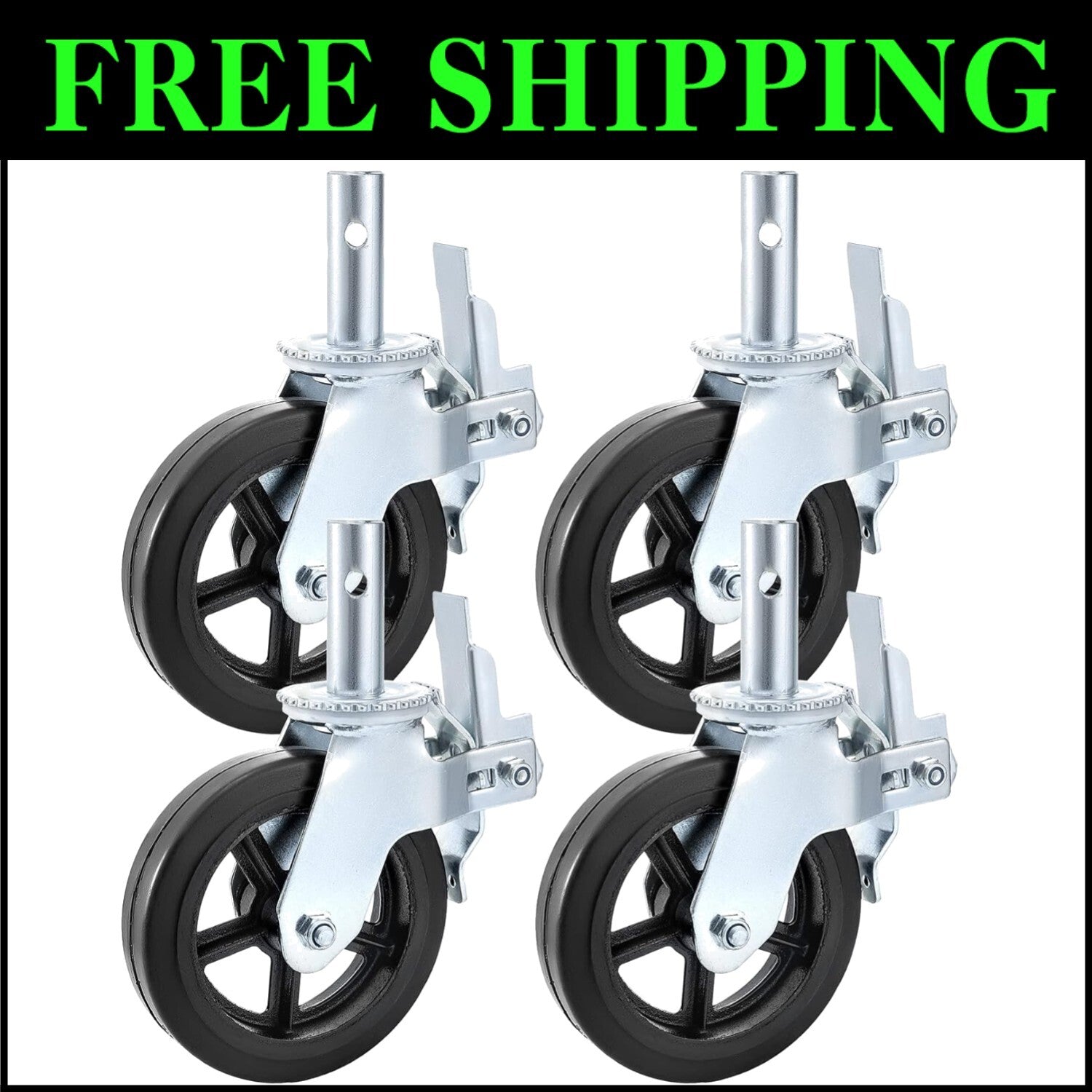 Durable 360-Degree Swivel Casters - 4 Pack, 8 Inch Rubber Wheels for Heavy Loads